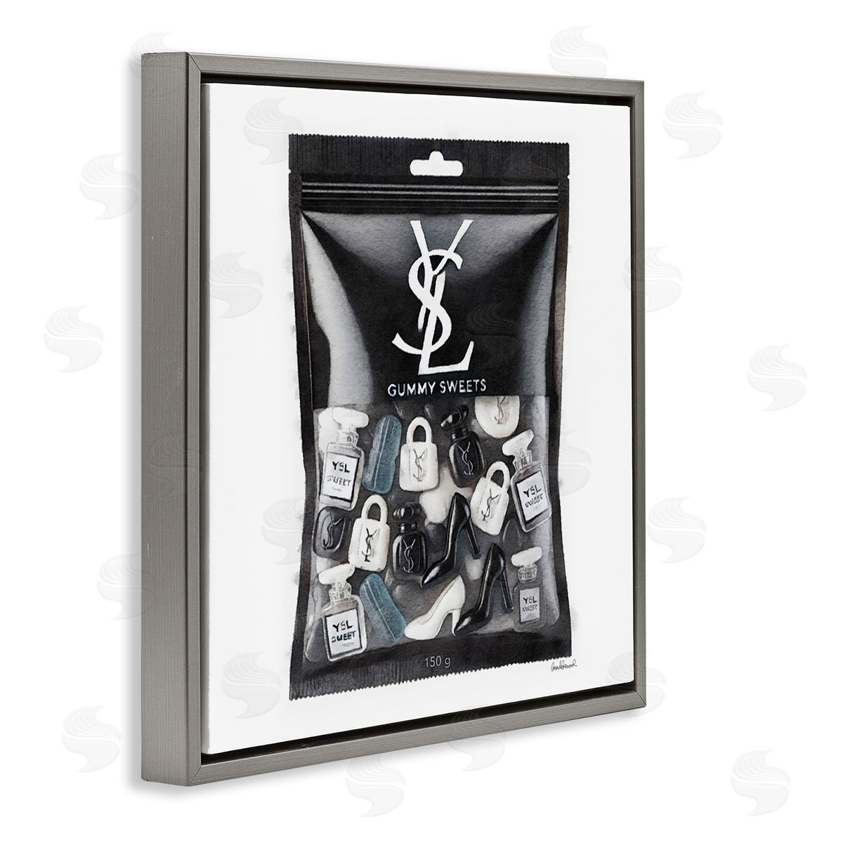 Black Glam Candies Grey Floating Frame Canvas Wall Art, Home Decor by Amanda Greenwood