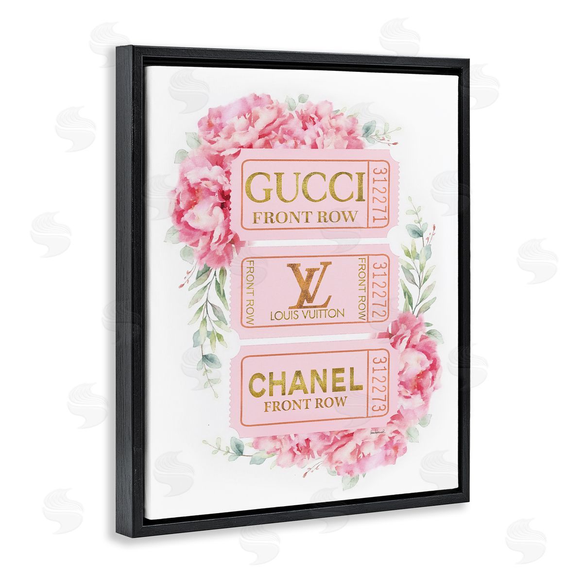 Pink & Gold Glam Tickets Black Floating Frame Canvas Wall Art, Home Decor by Amanda Greenwood