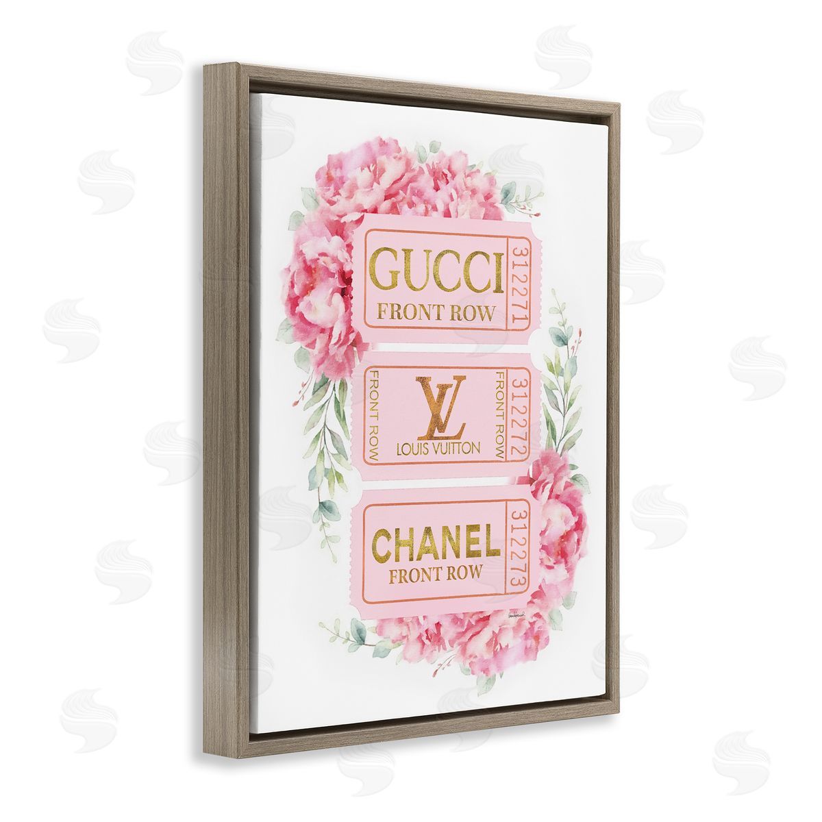 Pink & Gold Glam Tickets Brown Floating Frame Canvas Wall Art, Home Decor by Amanda Greenwood