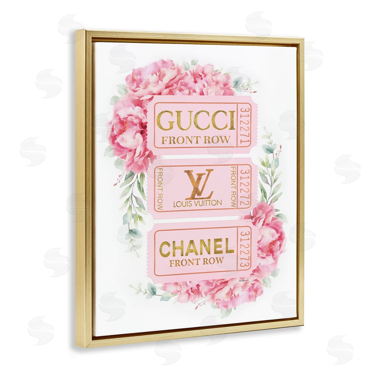 Pink & Gold Glam Tickets Gold Floating Frame Canvas Wall Art, Home Decor by Amanda Greenwood