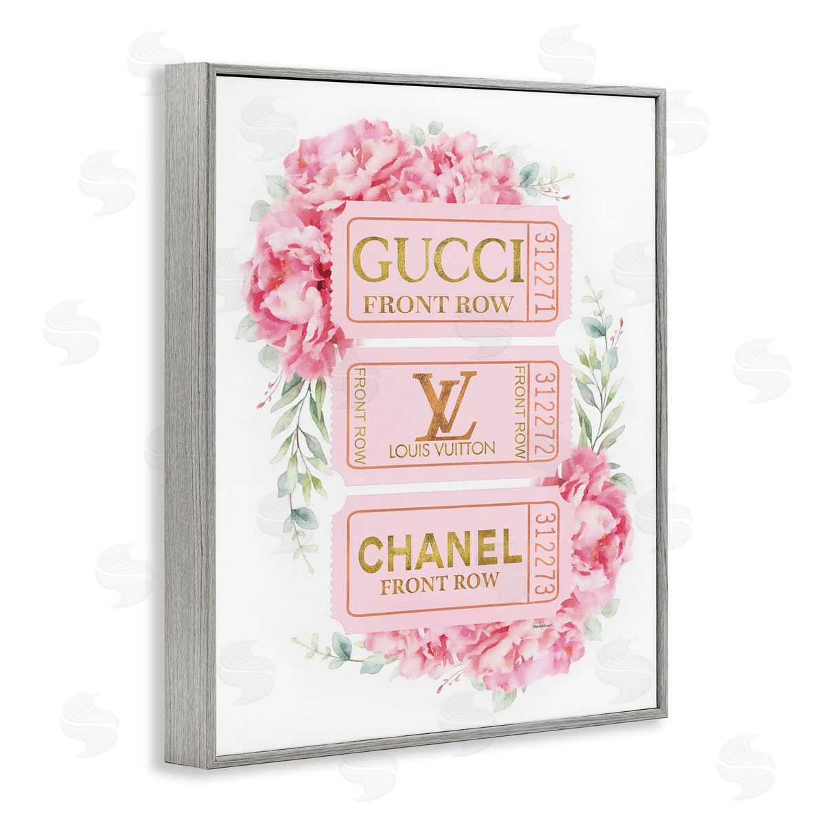 Pink & Gold Glam Tickets Grey Frame Print Wall Art, Home Decor by Amanda Greenwood