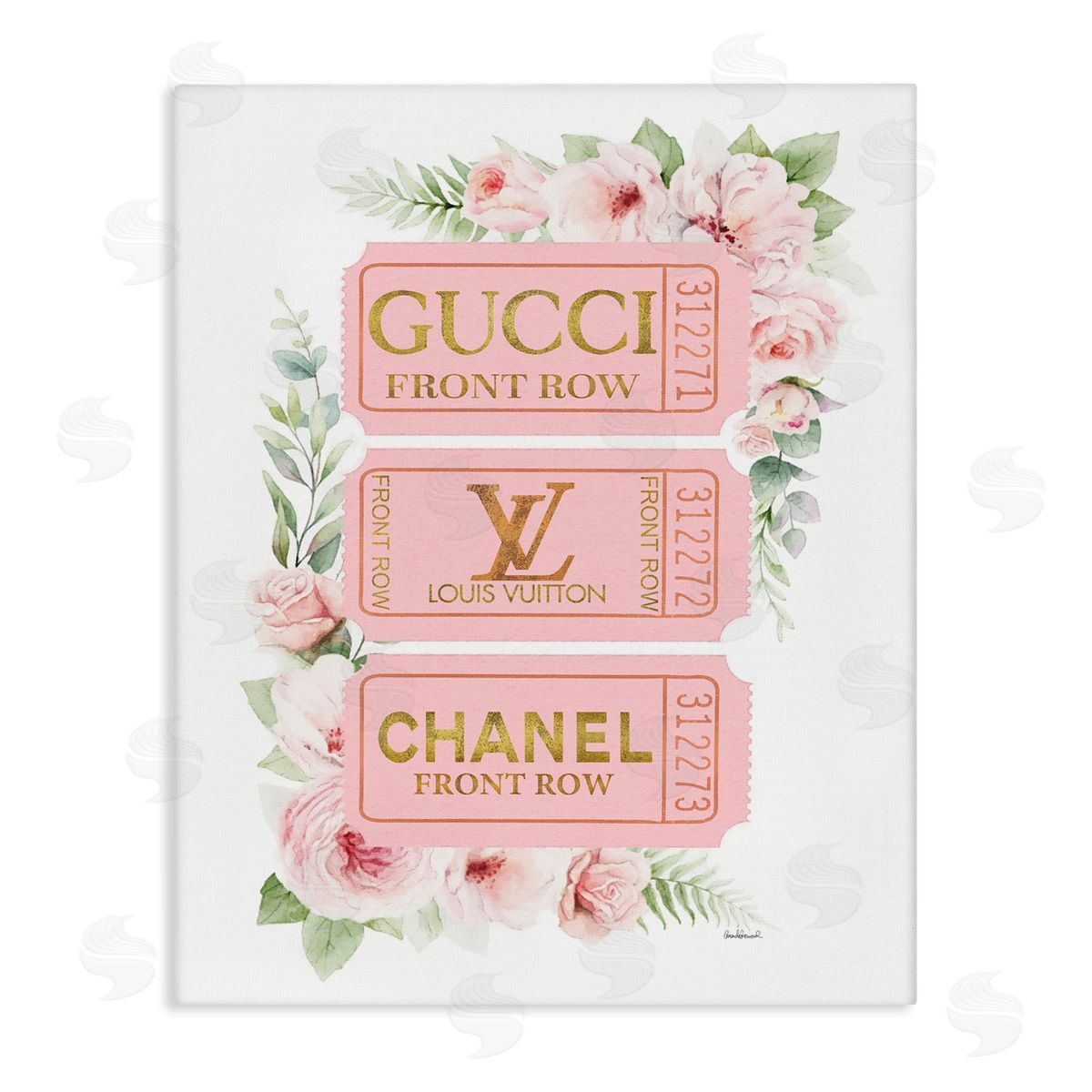 Chic Floral Glam Tickets Canvas Wall Art, Home Decor by Amanda Greenwood