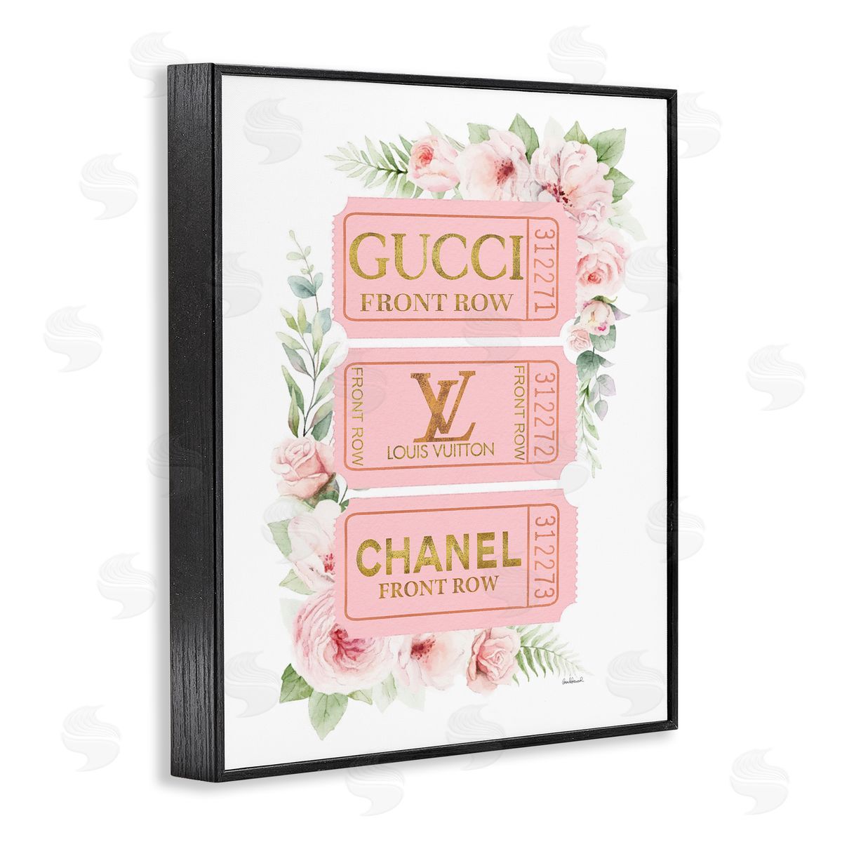 Chic Floral Glam Tickets Black Frame Print Wall Art, Home Decor by Amanda Greenwood