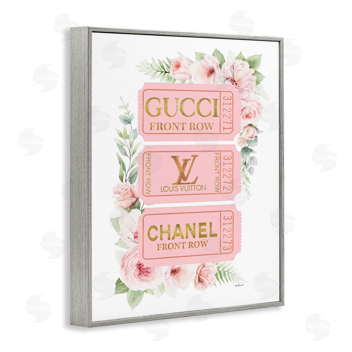 Chic Floral Glam Tickets Grey Frame Print Wall Art, Home Decor by Amanda Greenwood
