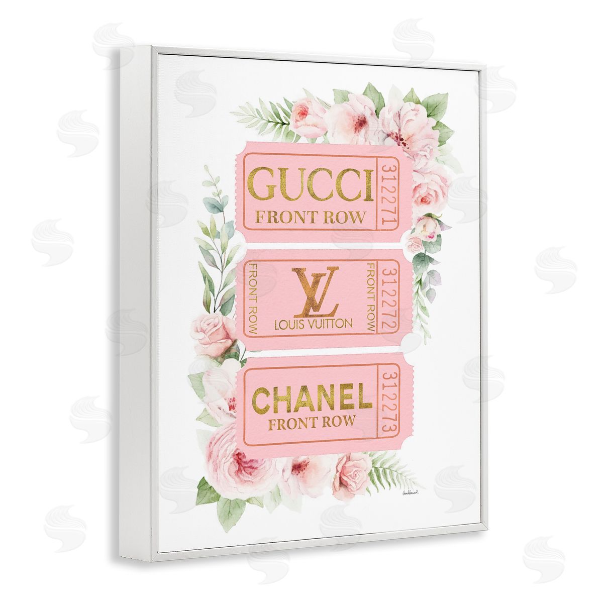Chic Floral Glam Tickets White Frame Print Wall Art, Home Decor by Amanda Greenwood