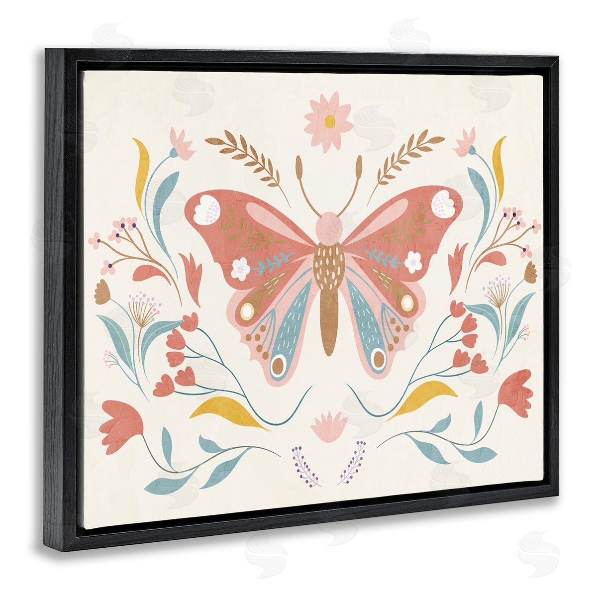 Boho Folk Butterfly Black Floating Frame Canvas Wall Art, Home Decor by Kim Allen