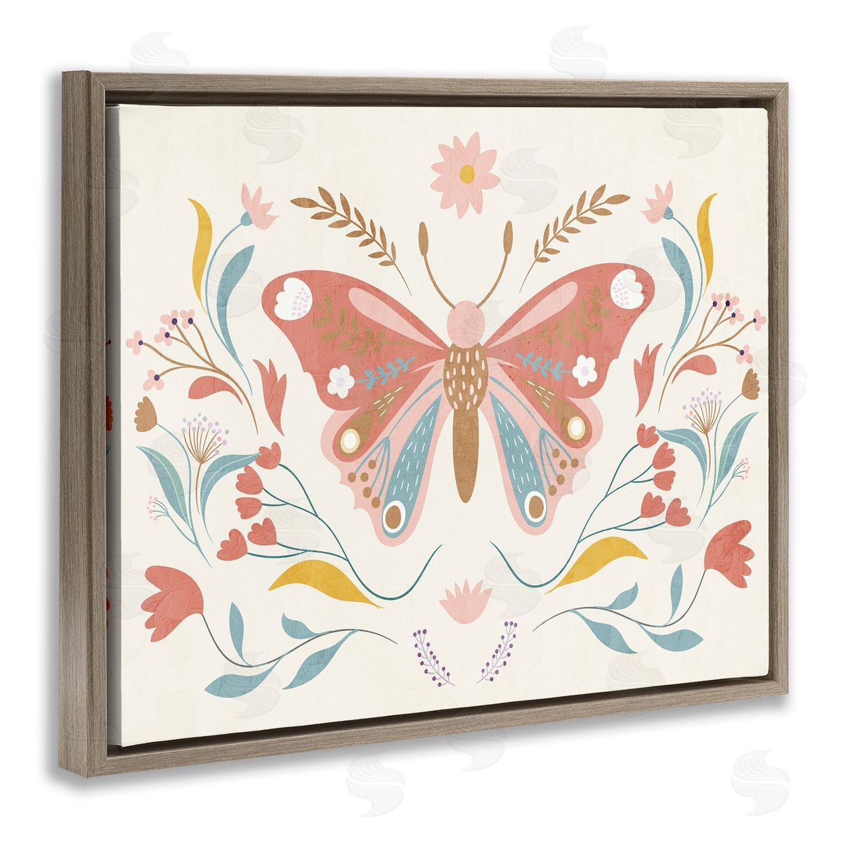 Boho Folk Butterfly Brown Floating Frame Canvas Wall Art, Home Decor by Kim Allen