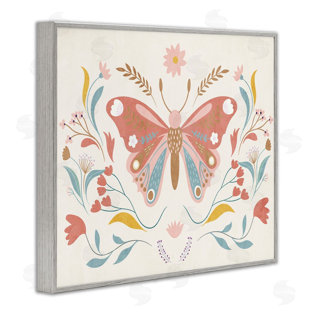 Boho Folk Butterfly Grey Frame Print Wall Art, Home Decor by Kim Allen