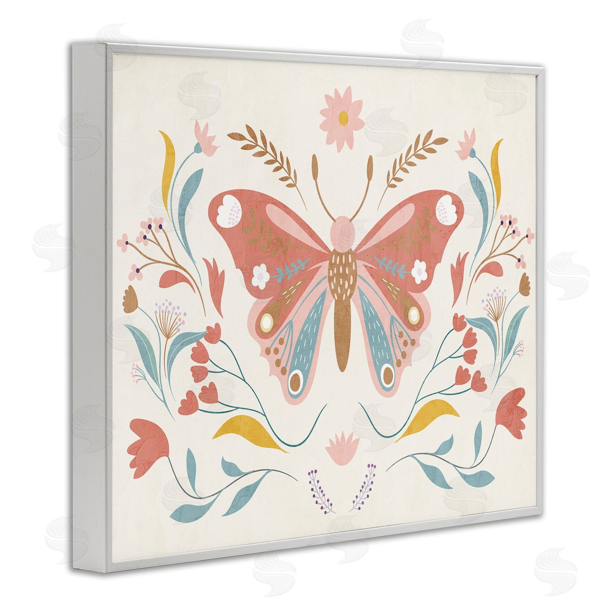Boho Folk Butterfly White Frame Print Wall Art, Home Decor by Kim Allen