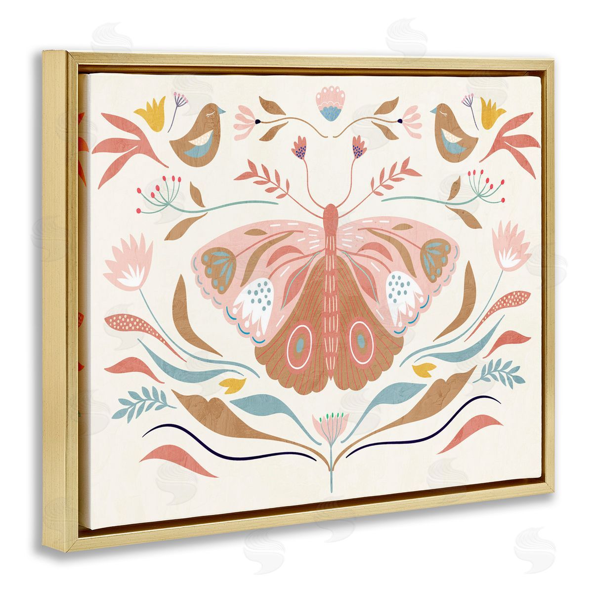 Boho Folk Moth Gold Floating Frame Canvas Wall Art, Home Decor by Kim Allen