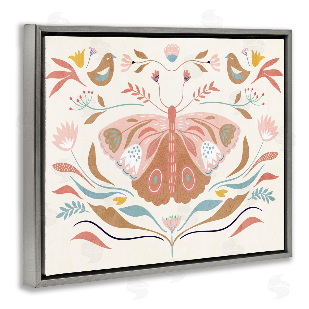 Boho Folk Moth Grey Floating Frame Canvas Wall Art, Home Decor by Kim Allen