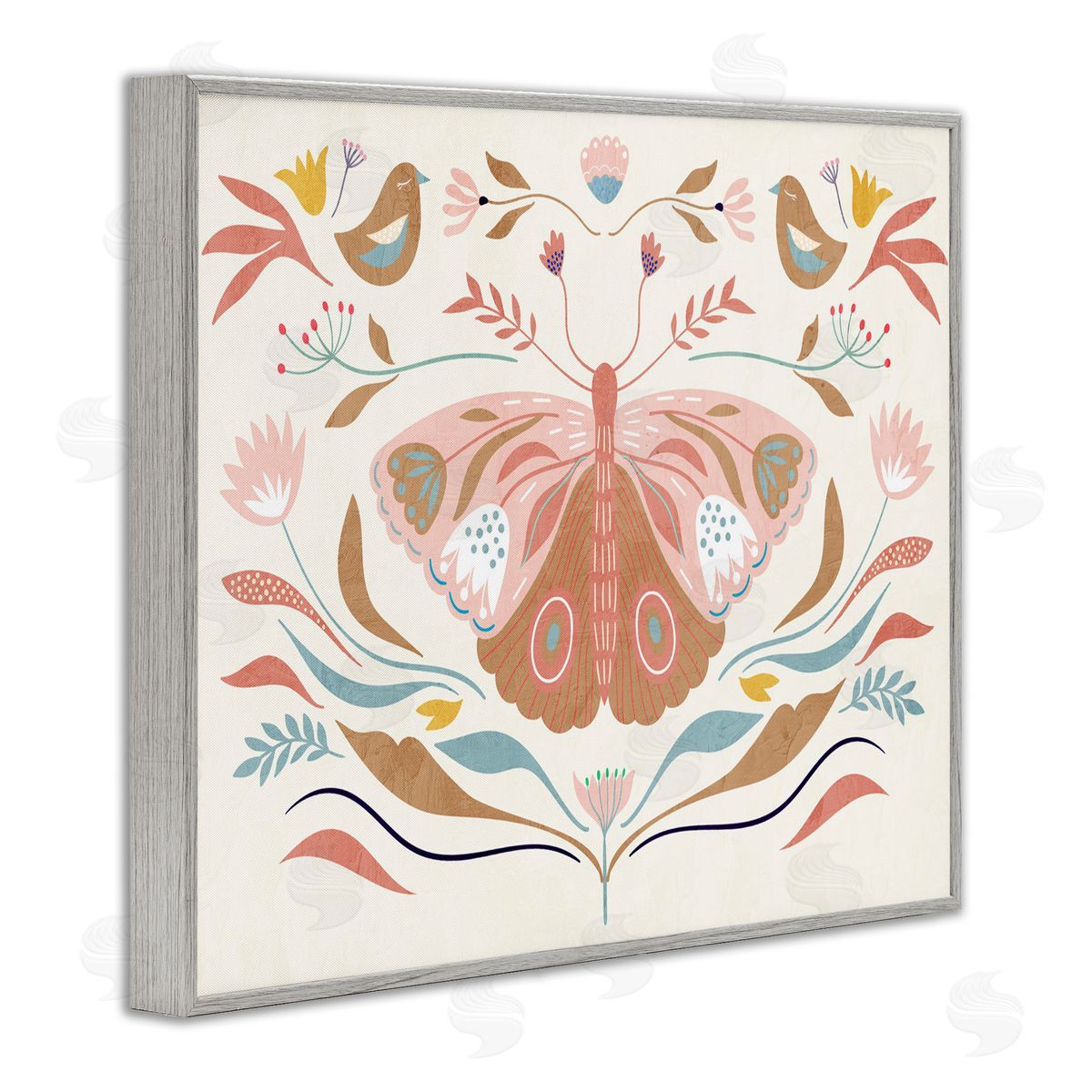 Boho Folk Moth Grey Frame Print Wall Art, Home Decor by Kim Allen