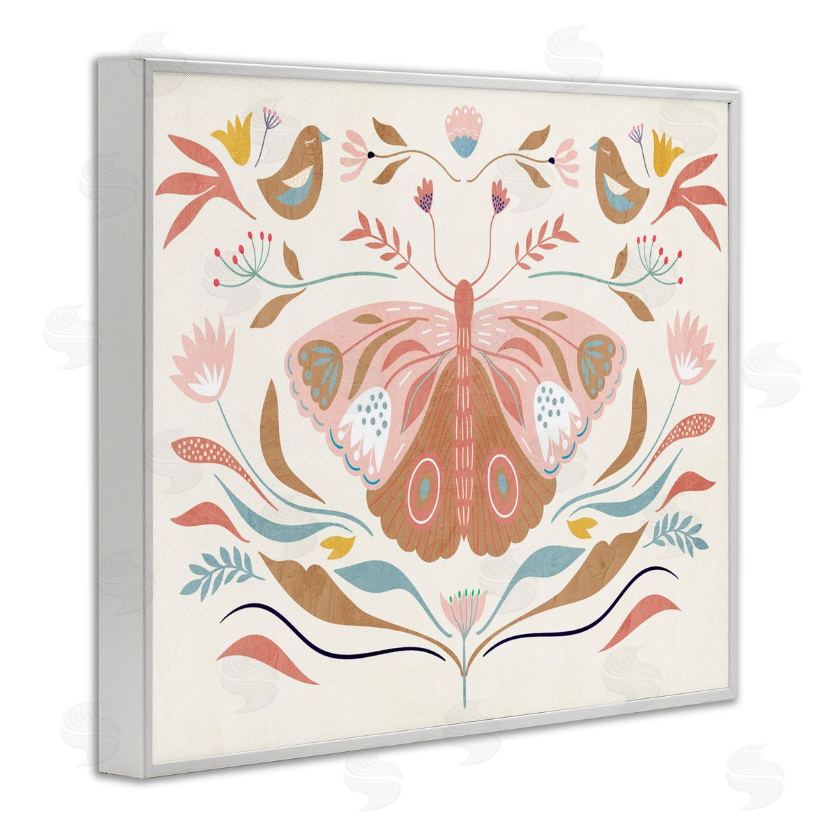 Boho Folk Moth White Frame Print Wall Art, Home Decor by Kim Allen