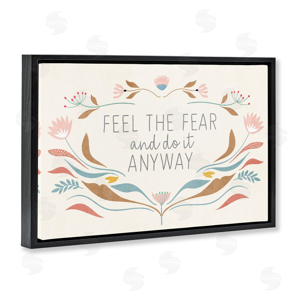 Feel The Fear Inspirational Black Floating Frame Canvas Wall Art, Home Decor by Kim Allen