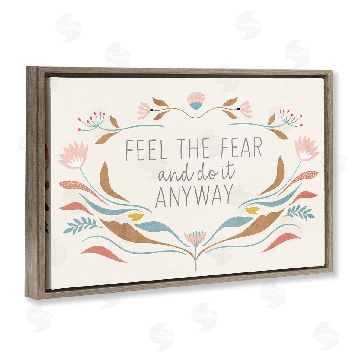 Feel The Fear Inspirational Brown Floating Frame Canvas Wall Art, Home Decor by Kim Allen