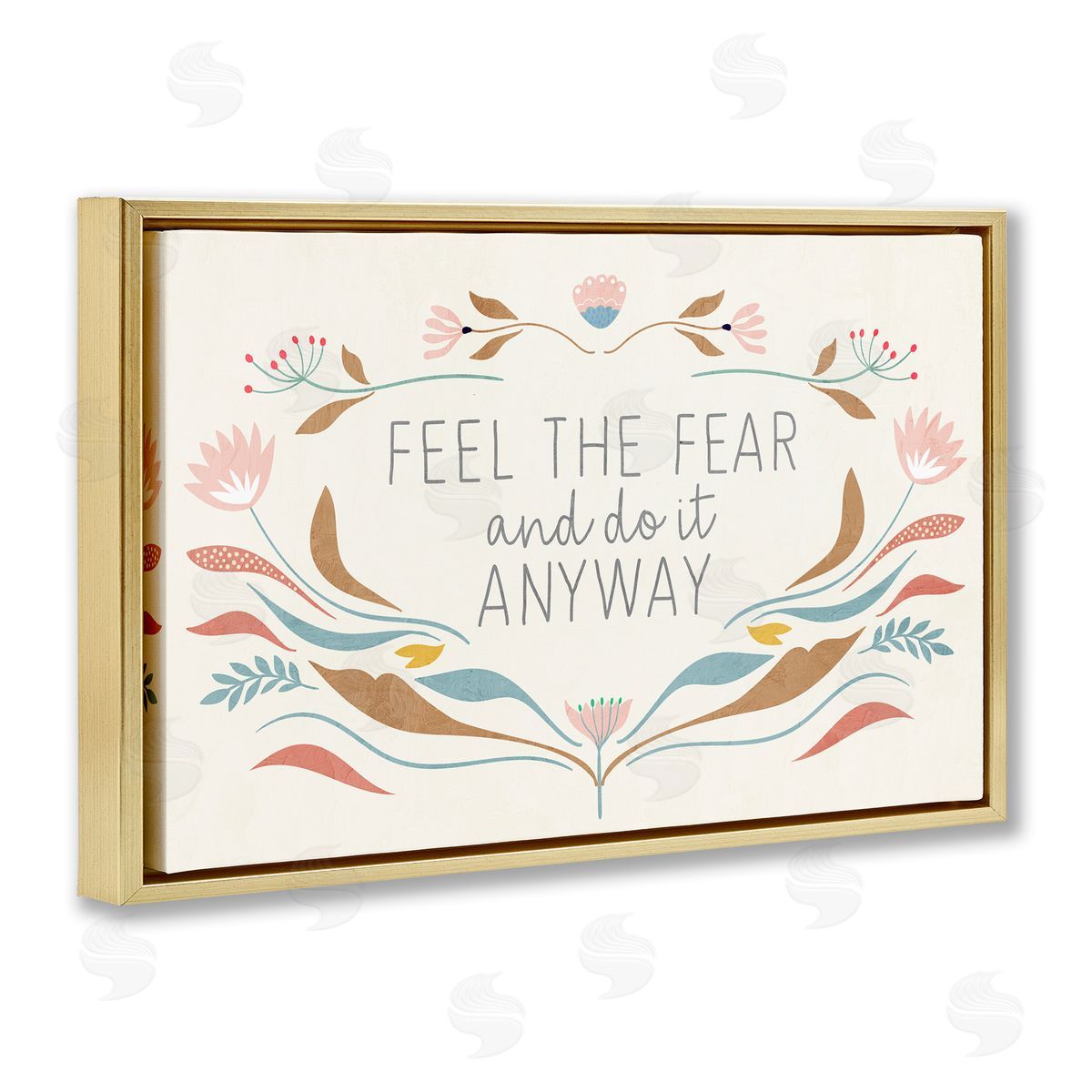 Feel The Fear Inspirational Gold Floating Frame Canvas Wall Art, Home Decor by Kim Allen
