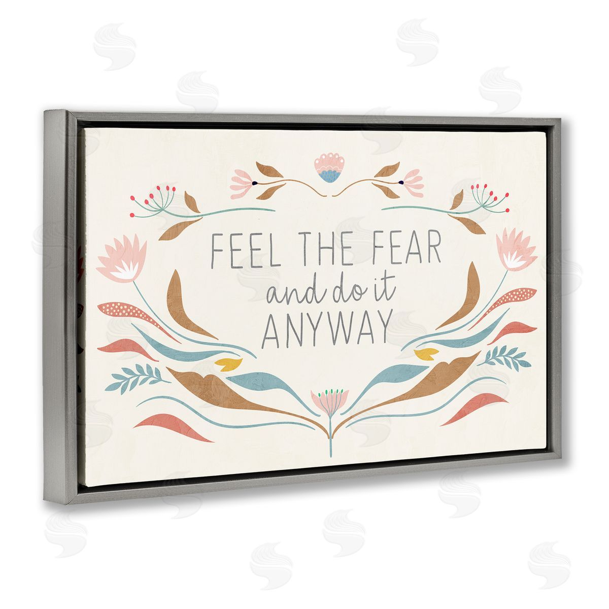 Feel The Fear Inspirational Grey Floating Frame Canvas Wall Art, Home Decor by Kim Allen