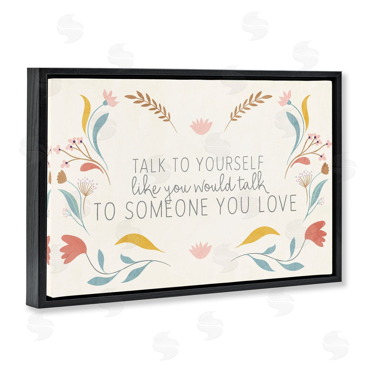 Floral Self Love Inspirational Black Floating Frame Canvas Wall Art, Home Decor by Kim Allen
