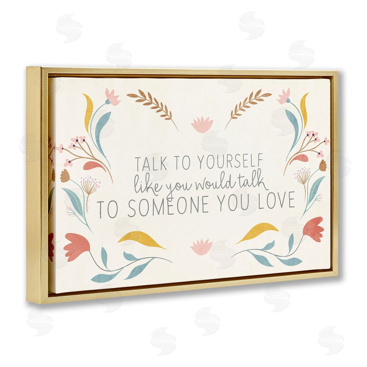 Floral Self Love Inspirational Gold Floating Frame Canvas Wall Art, Home Decor by Kim Allen