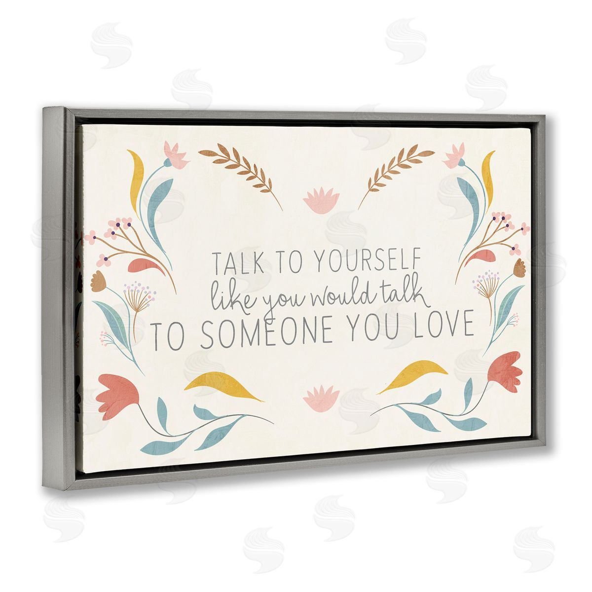 Floral Self Love Inspirational Grey Floating Frame Canvas Wall Art, Home Decor by Kim Allen