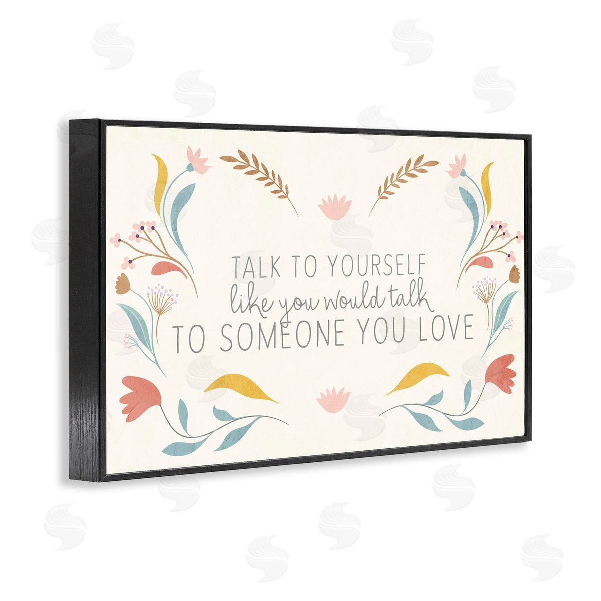 Floral Self Love Inspirational Black Frame Print Wall Art, Home Decor by Kim Allen