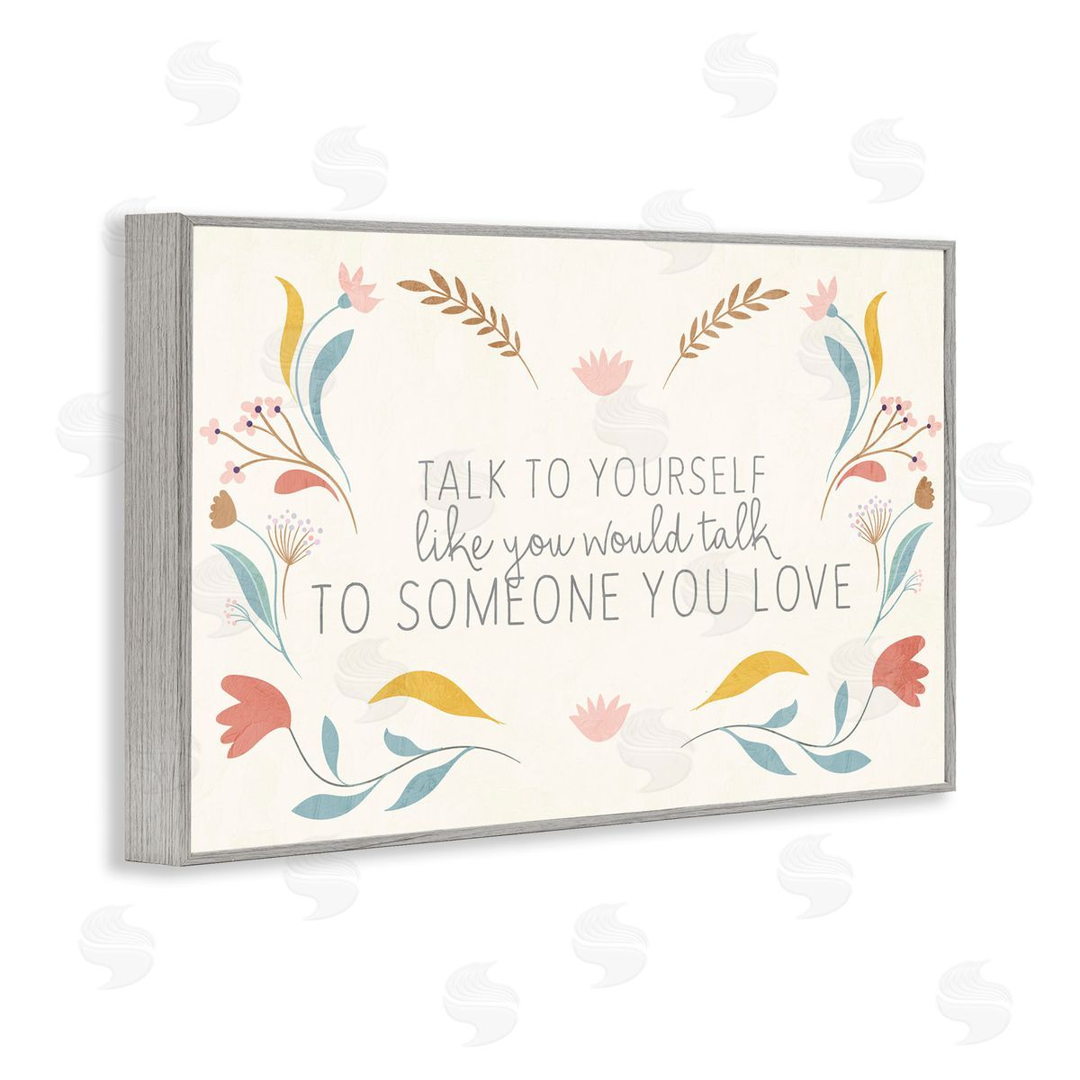 Floral Self Love Inspirational Grey Frame Print Wall Art, Home Decor by Kim Allen