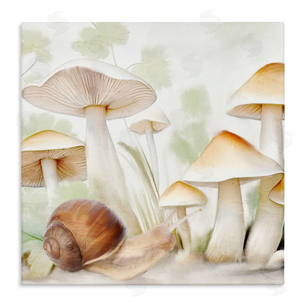 Snail Among Mushrooms Canvas Wall Art, Home Decor by Kim Allen