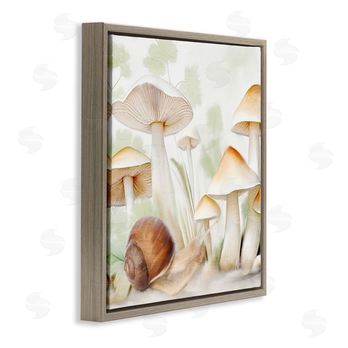 Snail Among Mushrooms Brown Floating Frame Canvas Wall Art, Home Decor by Kim Allen