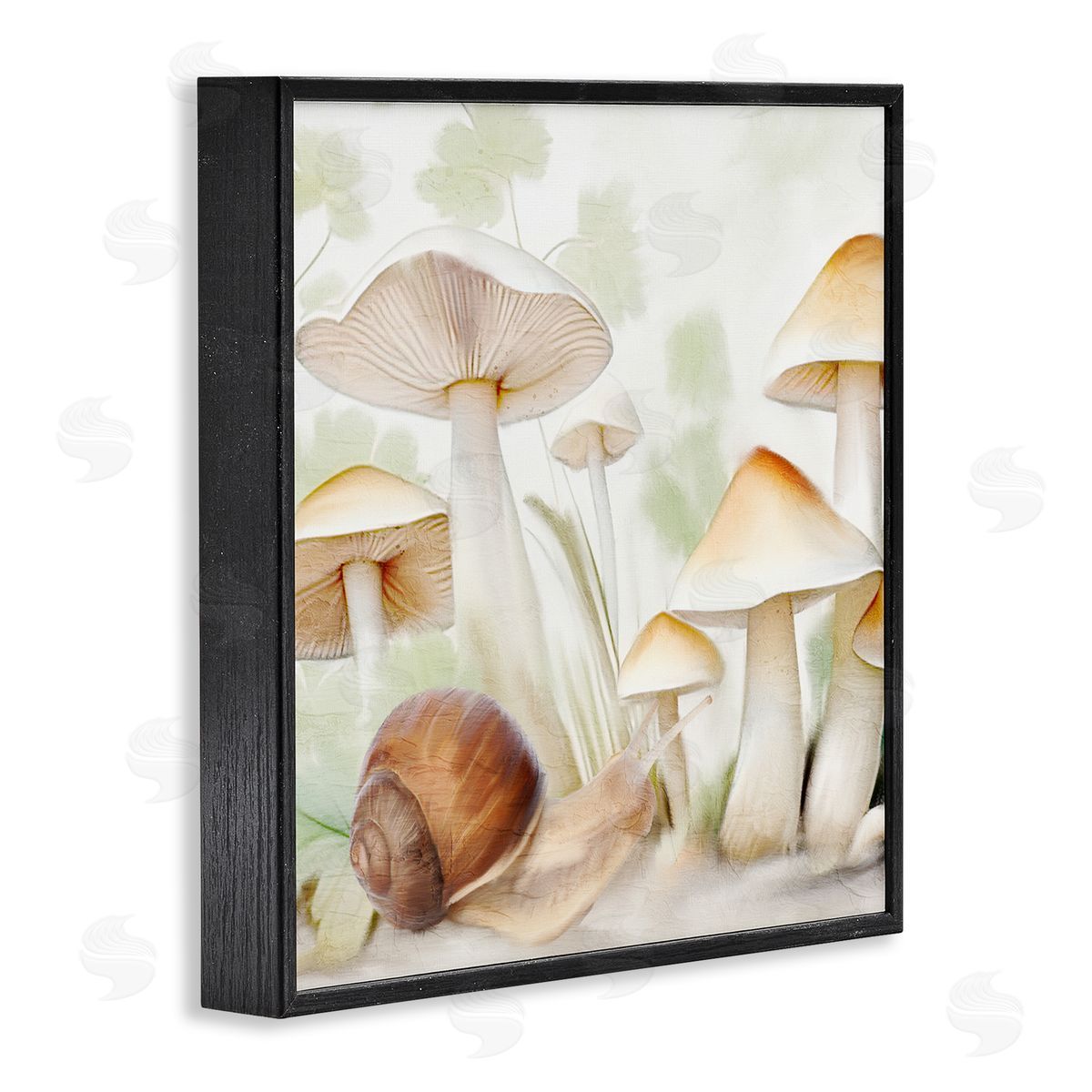Snail Among Mushrooms Black Frame Print Wall Art, Home Decor by Kim Allen