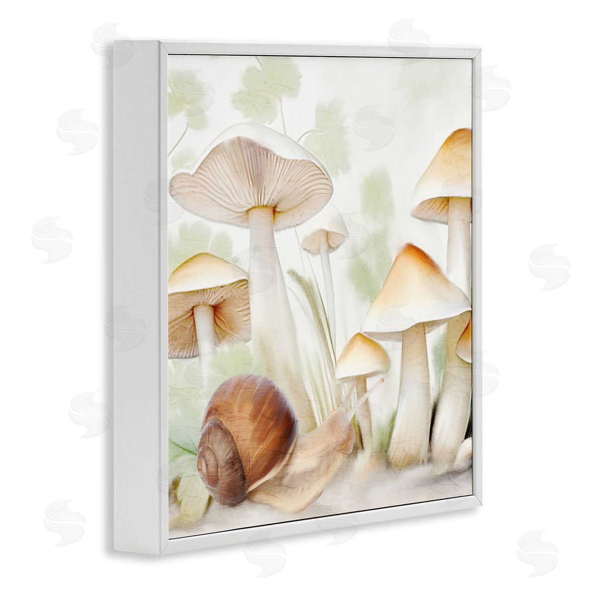 Snail Among Mushrooms White Frame Print Wall Art, Home Decor by Kim Allen