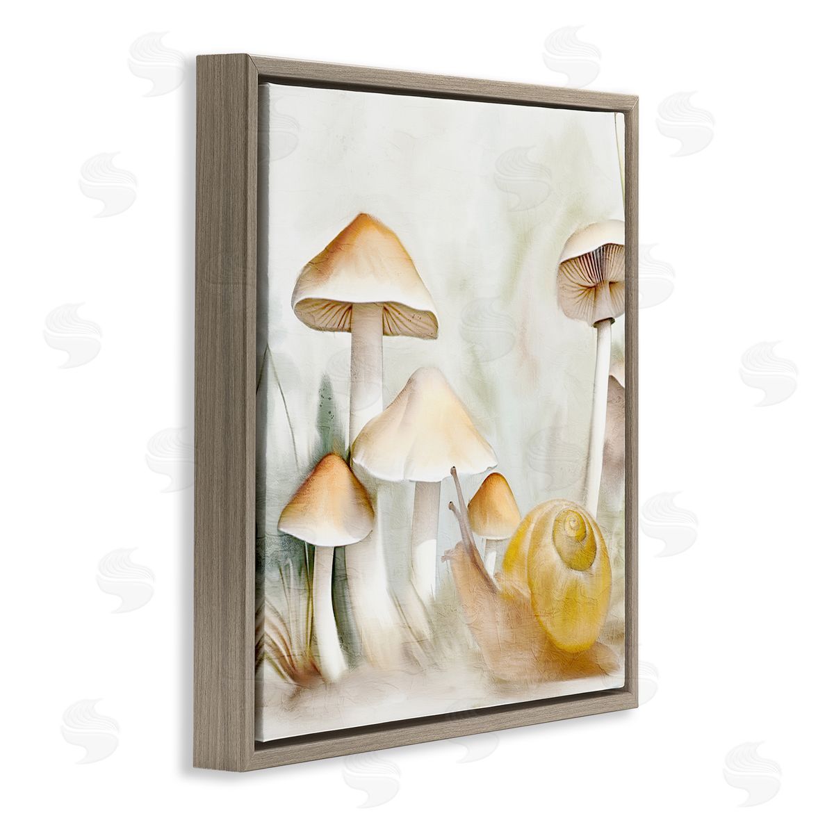 Snail & Natural Mushrooms Brown Floating Frame Canvas Wall Art, Home Decor by Kim Allen