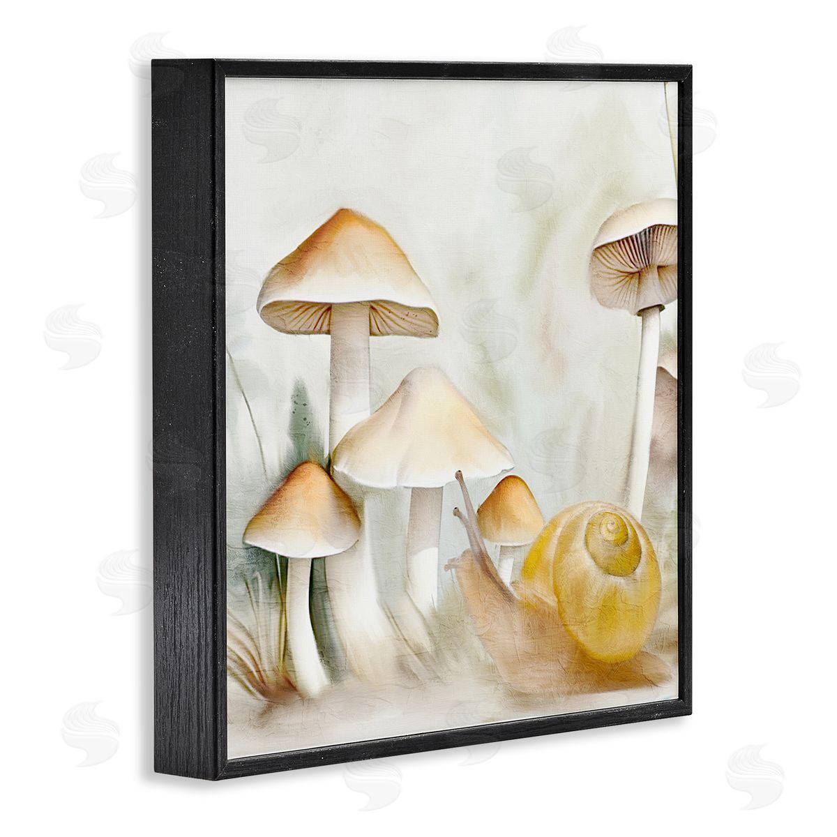 Snail & Natural Mushrooms Black Frame Print Wall Art, Home Decor by Kim Allen
