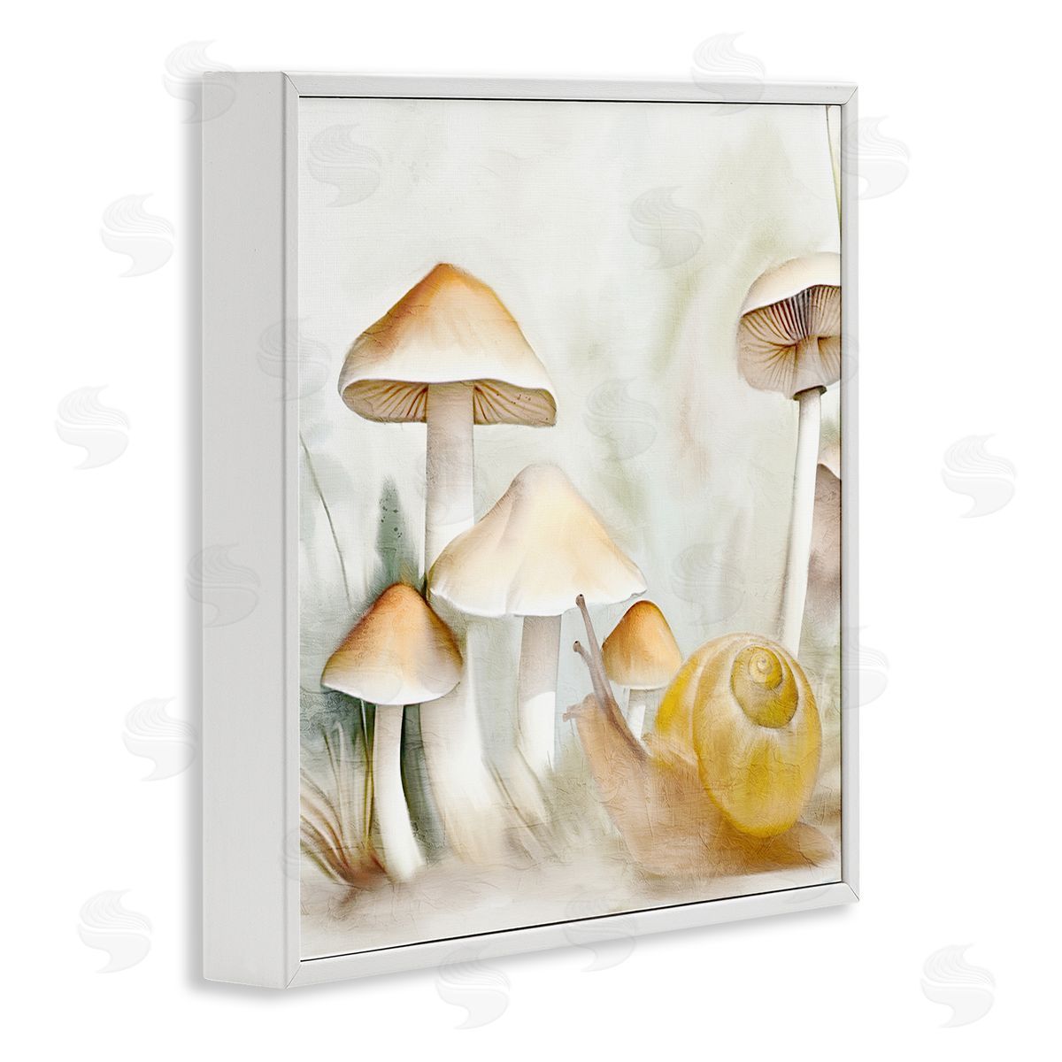 Snail & Natural Mushrooms White Frame Print Wall Art, Home Decor by Kim Allen