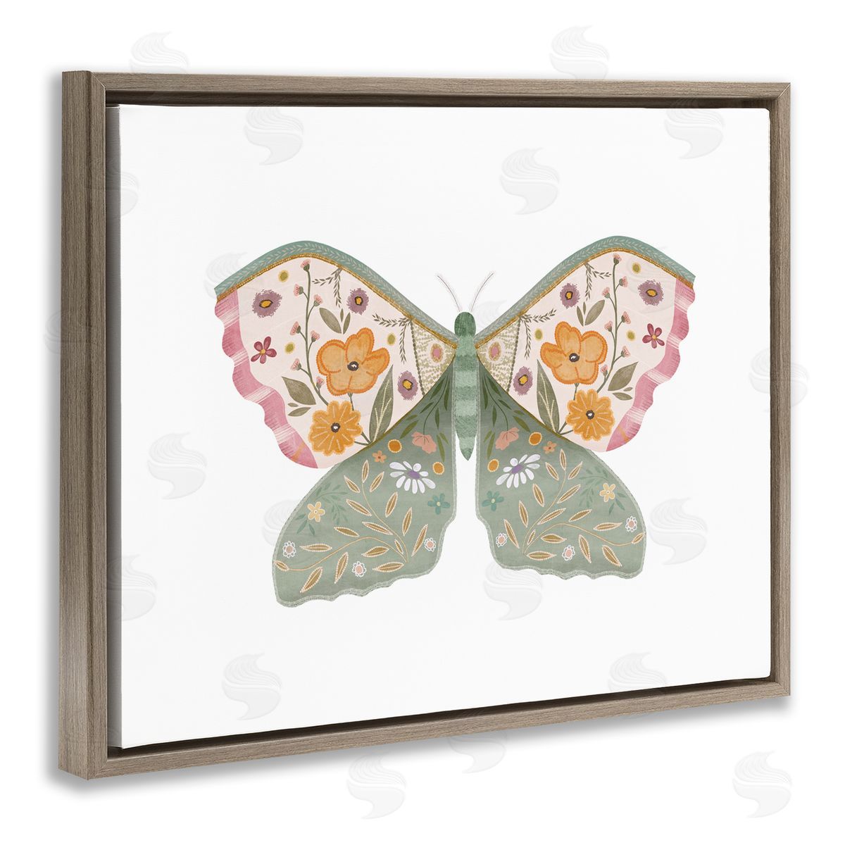 Moth with Floral Wings Brown Floating Frame Canvas Wall Art, Home Decor by Leah Straatsma