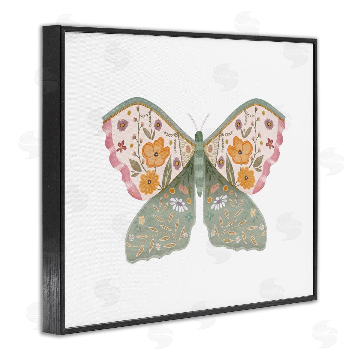Moth with Floral Wings Black Frame Print Wall Art, Home Decor by Leah Straatsma