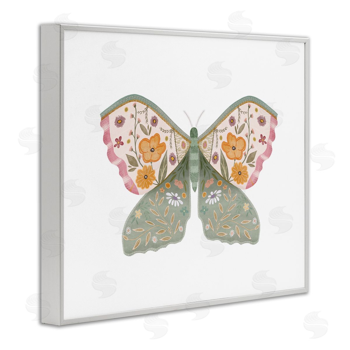 Moth with Floral Wings White Frame Print Wall Art, Home Decor by Leah Straatsma