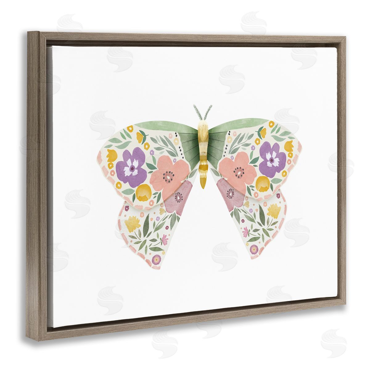 Marigold Floral Moth Brown Floating Frame Canvas Wall Art, Home Decor by Leah Straatsma