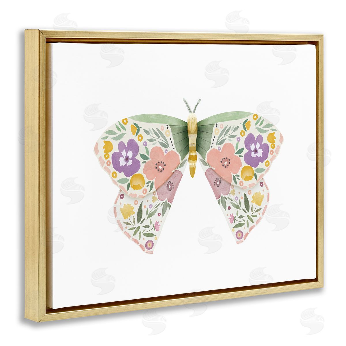 Marigold Floral Moth Gold Floating Frame Canvas Wall Art, Home Decor by Leah Straatsma