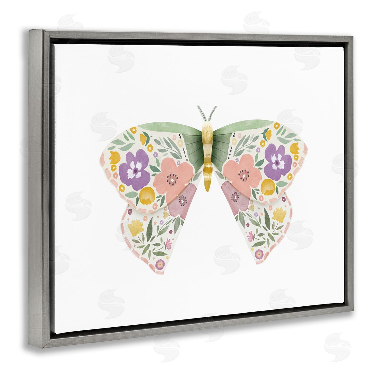 Marigold Floral Moth Grey Floating Frame Canvas Wall Art, Home Decor by Leah Straatsma