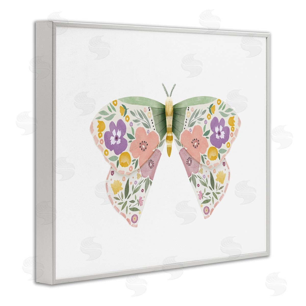 Marigold Floral Moth White Frame Print Wall Art, Home Decor by Leah Straatsma