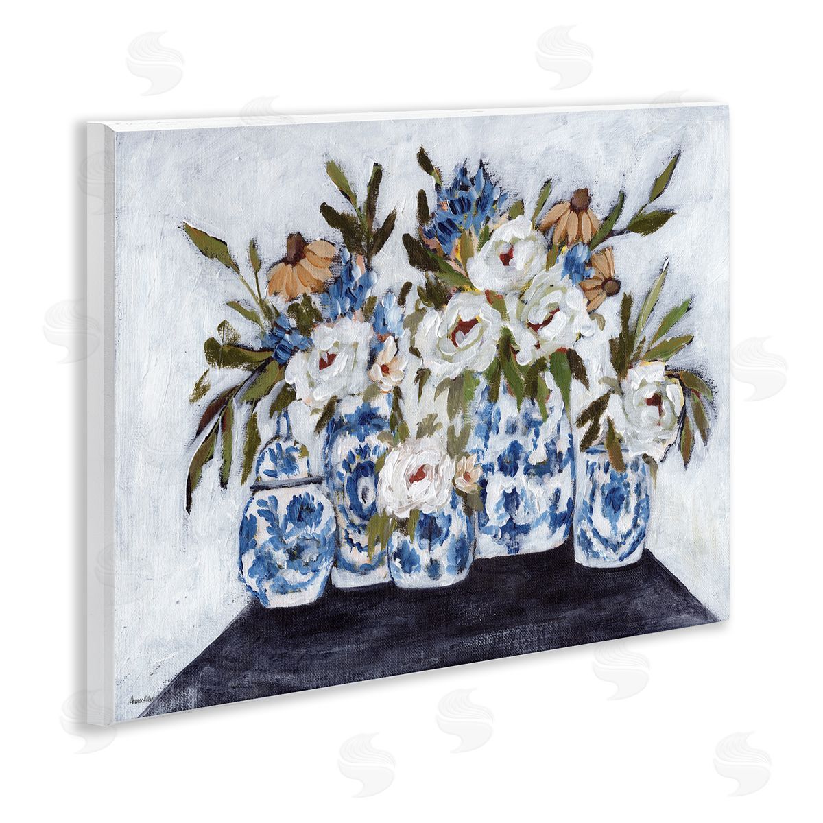 Ornate Flower Pots Still Life Wood Plaque Wall Art, Home Decor by Amanda Hilburn