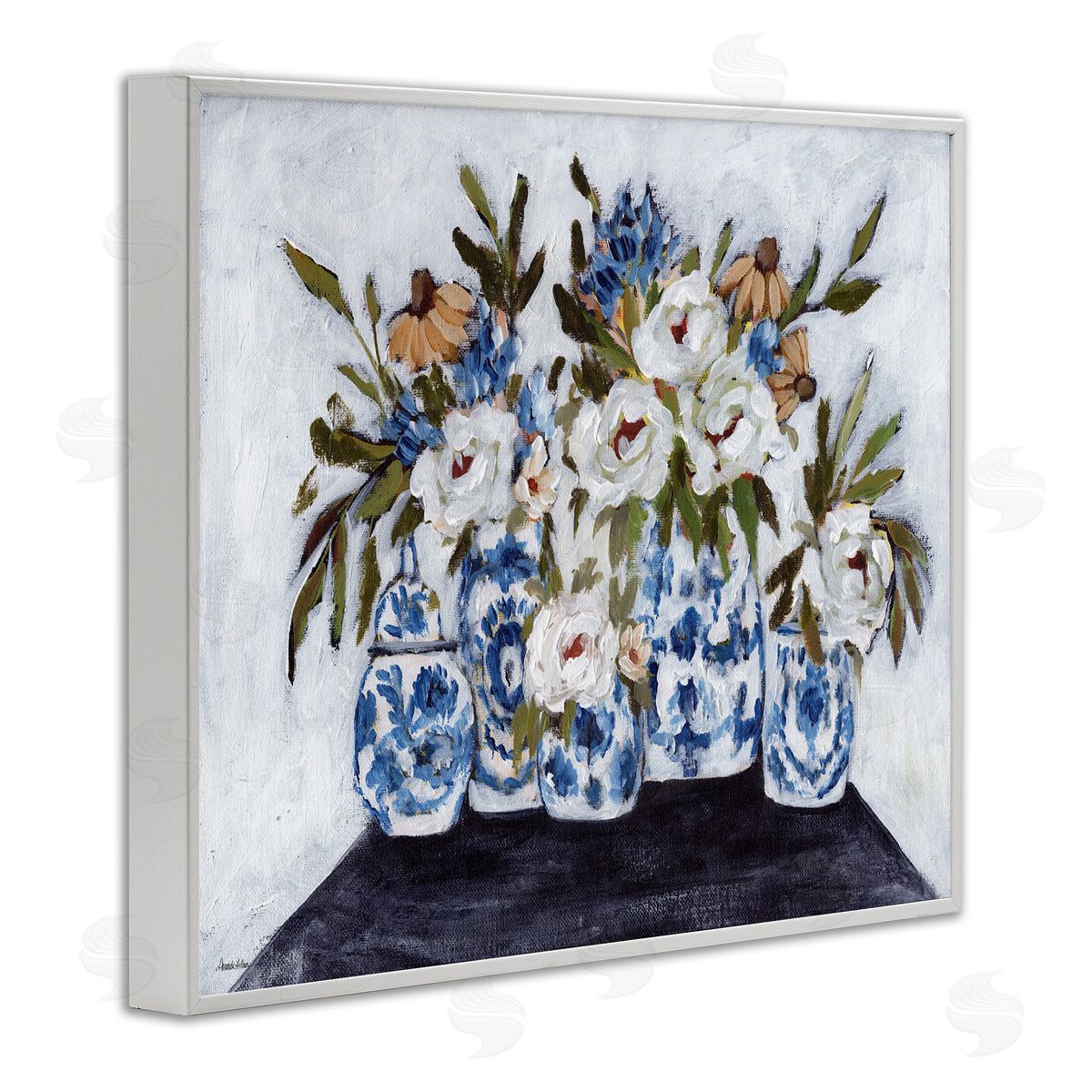 Ornate Flower Pots Still Life White Frame Print Wall Art, Home Decor by Amanda Hilburn