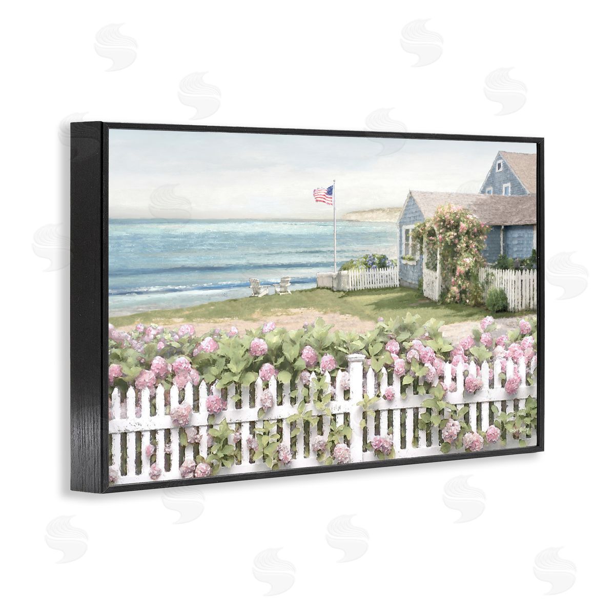Coastal Bay Cottage Black Frame Print Wall Art, Home Decor by Amber Sterling