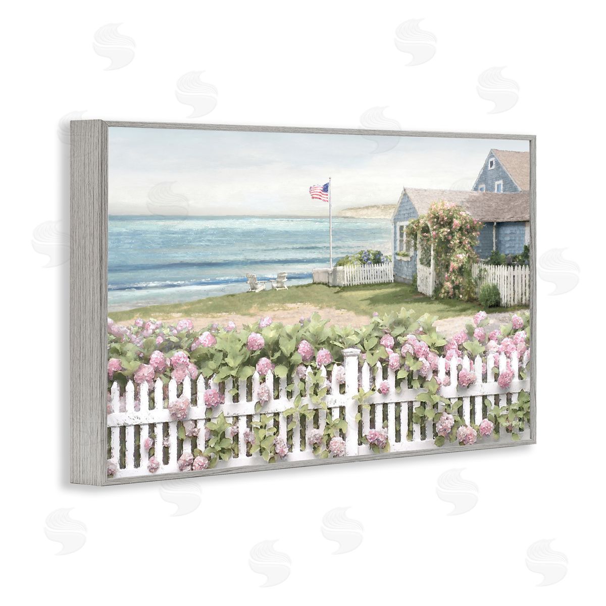Coastal Bay Cottage Grey Frame Print Wall Art, Home Decor by Amber Sterling
