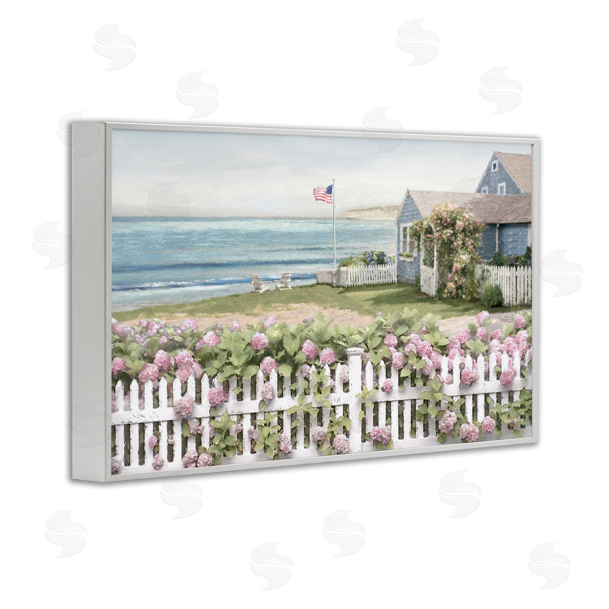 Coastal Bay Cottage White Frame Print Wall Art, Home Decor by Amber Sterling