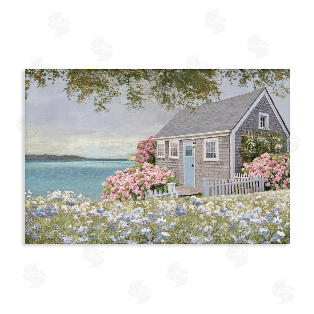 Cottage with Rose Garden Canvas Wall Art, Home Decor by Amber Sterling