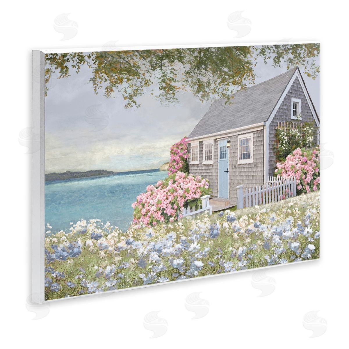 Cottage with Rose Garden Wood Plaque Wall Art, Home Decor by Amber Sterling