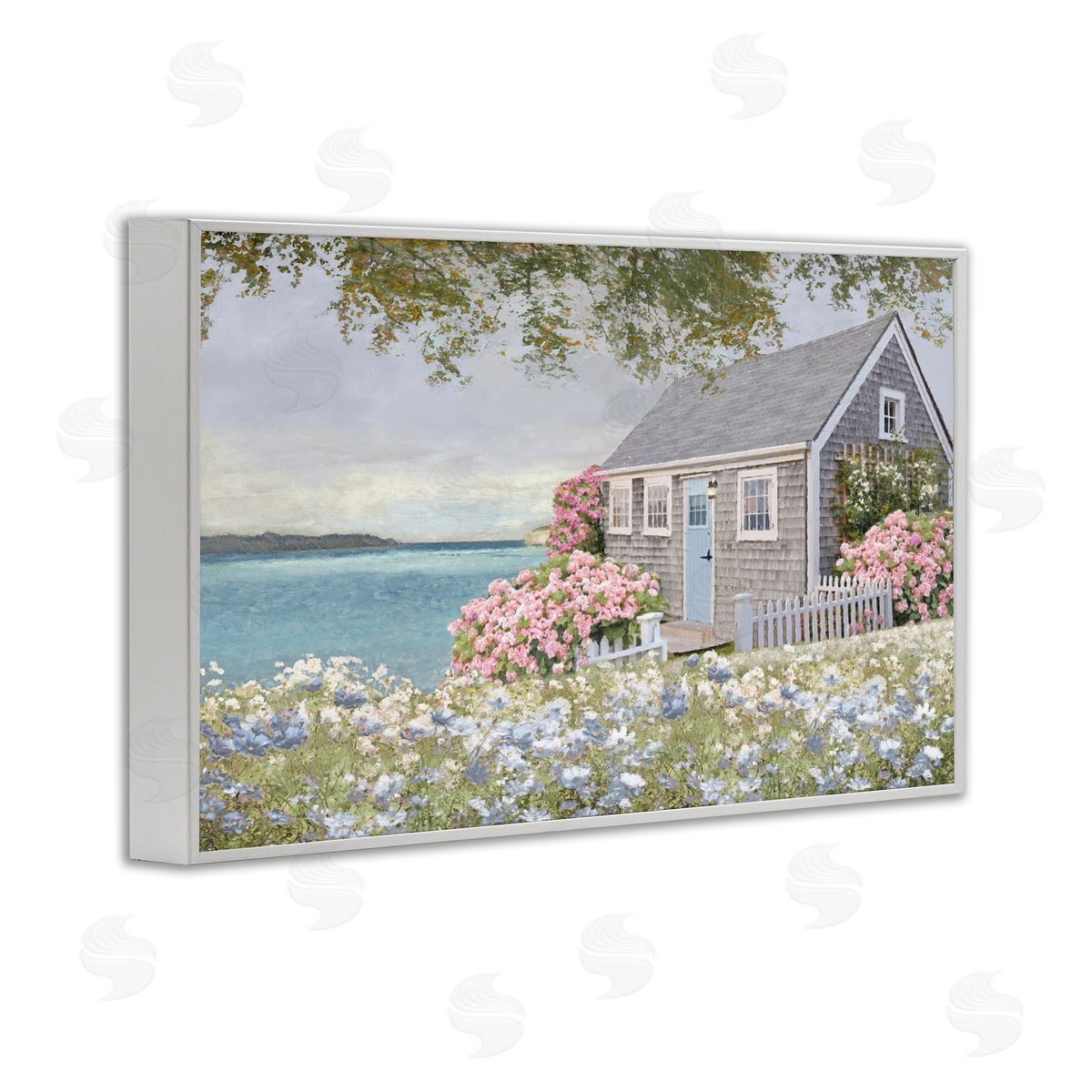 Cottage with Rose Garden White Frame Print Wall Art, Home Decor by Amber Sterling