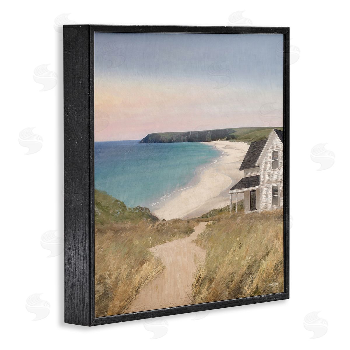 Cottage Down By Shore Black Frame Print Wall Art, Home Decor by Amber Sterling