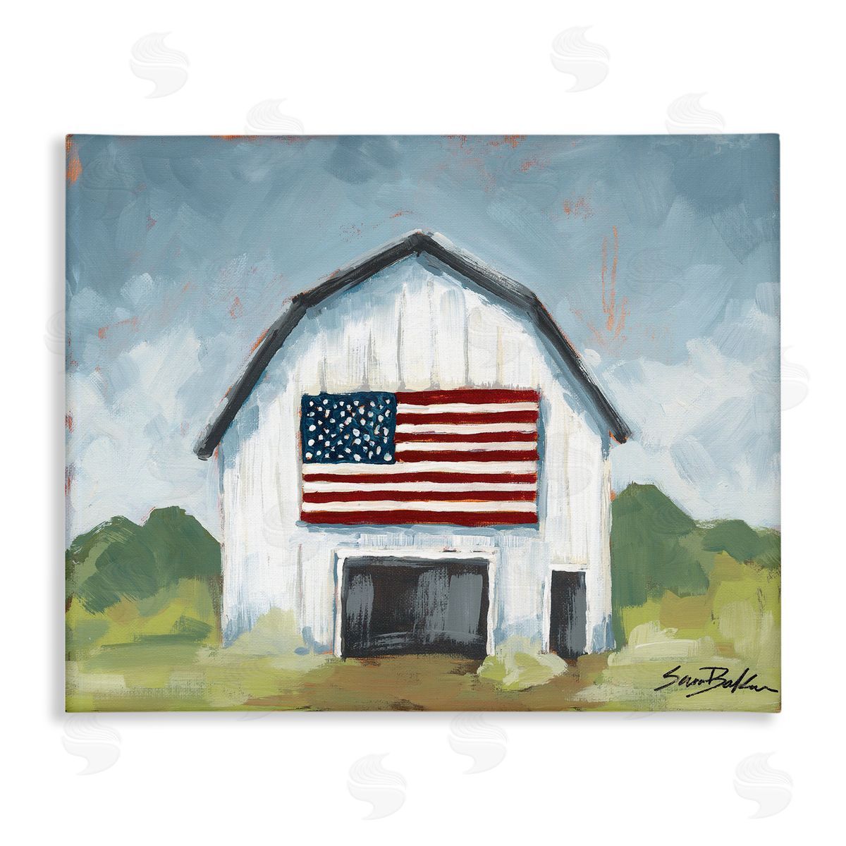 Patriotic Country Barn Canvas Wall Art, Home Decor by Sara Baker